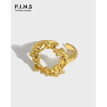 F. I. N. S Coreeană Stil De Femeie Gol Neregulate Ori Suprafața S925 Argint Inel Deschis Geometrice Rotunde Degetul Arătător Ring