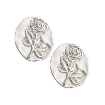 F. I. N. S Pură Sterling Silver Cercei Stud Stil Francez Retro Romantic Rose Floare Cercei Rotunzi Neregulate Argint 925 Cercei