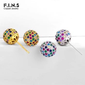 F. I. N. S Rainbow Zircon Rotund Stud Cercei pentru Femeile Șirag de mărgele de Cristal Ball Cercei cu Cubic Zirconia de Culoare Multi Cupru Bijuterii