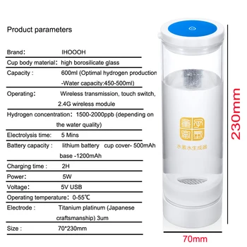 Factory Outlet Hidrogen Bogat Generator Sticla de Apa Anti-Imbatranire Electroliza Ionizator Pur H2 500ml Reîncărcabilă Cupa de Sticla
