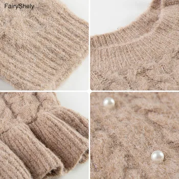 FairyShely coreean Pulover Lung Fusta Mini Femei Costum 2020 Toamna Iarna Cald Volane pulover Pulover tricotate Fusta 2 Bucata Set