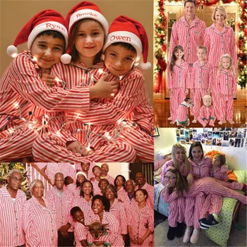 Familia Crăciun Pijama Set Pentru Adulți Femei Bărbați Copii Dungă Pijamale Pijamale 2018 New Sosire Toamna Familie Meci Pijama Set