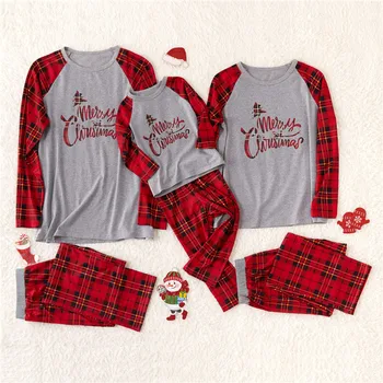 Familia Crăciun Pijamale, Tata, Mama, Copil Scrisoarea Imprimate Carouri Sleepwear Acasă purta Seturi Caldă de Familie Uzura