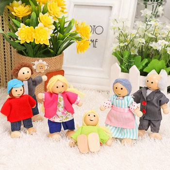 Familie Fericită Set Papusi In Miniatura 6 Persoane Din Lemn Dinti Păpuși Muppets Copii Pretinde Joc Casă De Joacă Jucării De Imbracat Personaje Cadouri