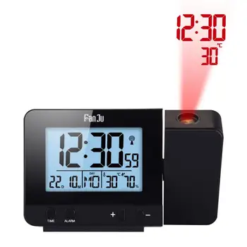 Fanju FJ3531 Proiectie Ceas cu Alarmă Digital Data Funcția Snooze Iluminare din spate Rotativ serviciu de Trezire Proiector Multifuncțional Ceas cu Led-uri