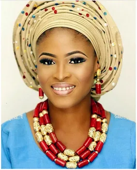 Fantastic Vin Nigerian Nunta de Coral Roșu de Mireasa din Africa Margele Seturi de Bijuterii Aur Costum pentru Femei Set de Bijuterii Transport Gratuit ABH408