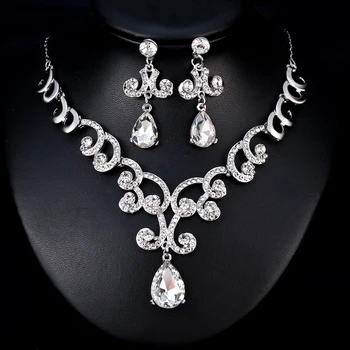 FARLENA Placat cu Argint Rafinat viță-de-vie Coroana colier Cercei Set pentru Mireasa de Moda de Cristal Pietre de Nunta seturi de Bijuterii