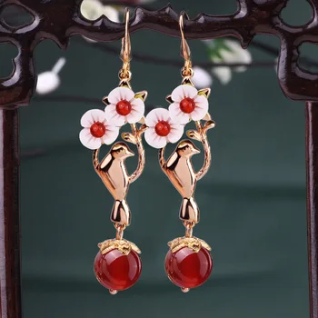 Farlena Stil Chinezesc Coajă Floare Picătură Cercei pentru Femei Bijuterii de Nunta accesoriu Vintage Etnice Piatra Naturala Cercei lungi