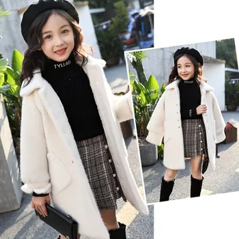 Fata de Lână Sacou 2020 Nou Stil Stil coreean Toamna și Iarna Copii Nurca Catifea Haină Lungă din Lână