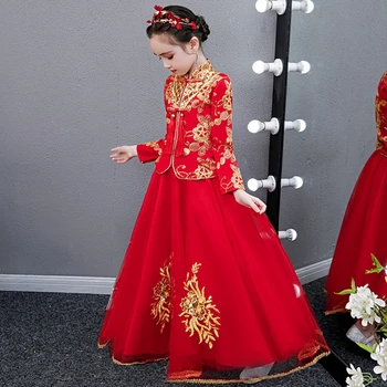 Fata Elegant Printesa Petrecere Frumusete Broderie Dantelă Rochie de Fată spectacol de Dans Princess Prima Minge de Anul Nou Dress