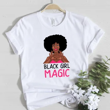 Fata negru Magic tricou Femei din Bumbac Topuri Melanina Poppin tricou Estetice Africane Bucle Femeie Dragoste Grafic Femeie T-shirt