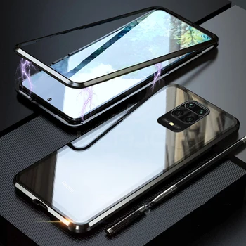 Fata + Spate Tempered Glass Caz Pentru Xiaomi Redmi Notă 9s Caz de Metal Magnetic de Adsorbție Acoperire Pentru Xiaomi Redmi Nota 9 Pro Max