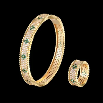 Fateama de Lux cu Margele Brățară și inel pentru femei set de Bijuterii 3A culoare alb zircon Brățară femeie moda accesorii mai bun cadou