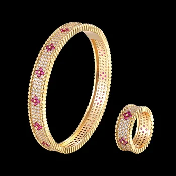Fateama de Lux cu Margele Brățară și inel pentru femei set de Bijuterii 3A culoare alb zircon Brățară femeie moda accesorii mai bun cadou