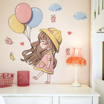 Fată de desene animate Baloane, Autocolante de Perete DIY Frunze Murală Decalcomanii pentru Copii, Camere Copii Dormitor Bucatarie Pepinieră Decor Acasă