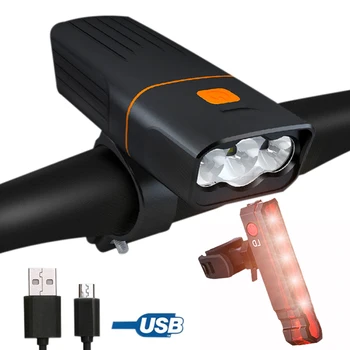 Față de Ghidon Far Bicicleta Lumina T6 LED-uri USB Lumina Bicicleta Reîncărcabilă Kit Power Bank cu Funcția USB Lampă Spate