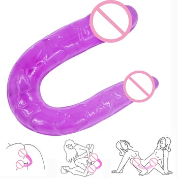 Față-Verso Dong Vibrator Jelly Penis Pula Forma De U, Forma Artificial Penis Vagin Vibrator Anal G Spot Masaj Lesbiene Jucarii Sexuale Pentru Femei, Barbat