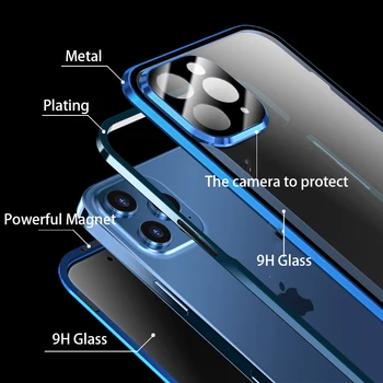 Față-verso Magnetic 360 Proteja de Caz pentru iPhone 12 12 Pro 2020 Nou Clar Sticlă Călită Complet Acoperi Funda pentru iPhone 12 Pro Max