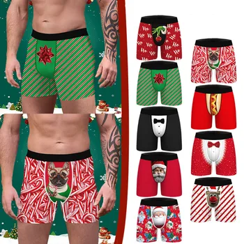 FCCEXIO Bărbați de Crăciun Imprimare Lenjerie intima Barbati Boxeri de Bumbac boxeri Chiloti Brand de Îmbrăcăminte Boxer U Convex Husă Cadou de Crăciun