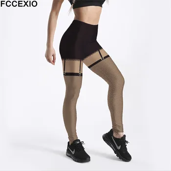 FCCEXIO Nou Antrenament Jambiere Talie Mare de Fitness Legging Black Mesh 3D Imprimate Leggins Picior de Femeie Pantaloni Sexy Femei Subțire Jambiere