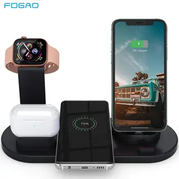 FDGAO 10W Qi Wireless Rapidă Incarcator 6 in 1 de Încărcare Stație de Andocare pentru Apple Watch 5 4 3 Airpods Pro Stand pentru iPhone 11 XS XR X 8