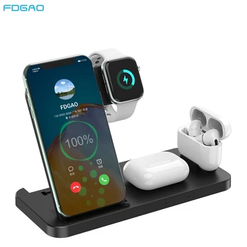 FDGAO 15W Qi Wireless Charger Stand Dock Pentru iPhone 12 11 X XR XS Apple Watch SE 6 5 4 3 2 Airpods 4 ÎN 1 Stație de Încărcare Rapidă
