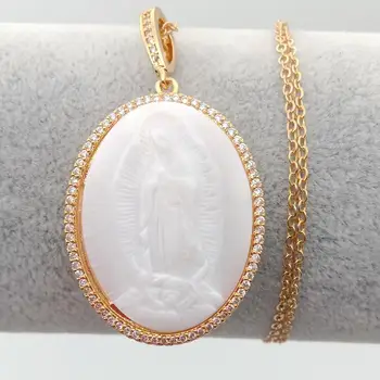 Fecioara Maria colier cu pandantiv Zirconiu cu mama perla coajă de piatră accesorii Madonna bijuterii Cadouri bijuterii statement