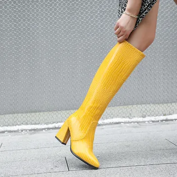 FEDONAS 2020 Moda Femei Cizme Genunchi Ridicat cu Fermoar Lateral a Subliniat Deget de la picior Toc Pompe de Nunta de Iarna Pantofi de Dans Femeie