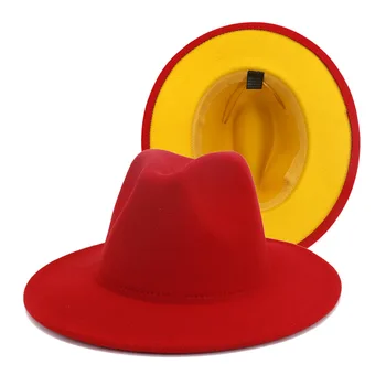 Fedora Pălărie Jazz Pălării de Cowboy Hat Pentru Femei Și Bărbați față-verso Capac de Culoare Rosu Cu Negru de Lână Pălărie Melon en-Gros 2020