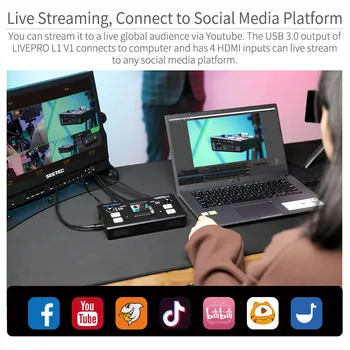Feelworld Live Streaming Switcher Livepro L1 V1 Mixer Video HDMI Multi-Format Studio de Înregistrare Modul de Previzualizare Pentru aparat Foto DSLR Youtube