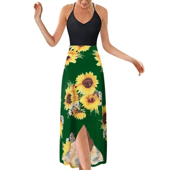 Feitong Femei de Floarea-soarelui Spaghete Curea Rochie de Vara V-guler Sexy rochie fără Mâneci Maxi Lung DressVestidos Verano 2020 платье летнее