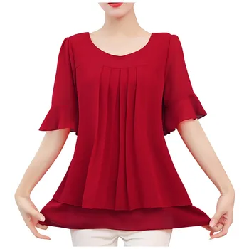 Feitong Plus Dimensiune Domnișoară De Femei De Vara Tricouri Topuri 2020 Sifon Solide În Vrac Jumătate Maneca Tricou Casual Bluza Streetwear