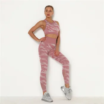 Femei 2 bucata set Camuflaj Yoga Costum de Funcționare Fitness Sport Sutien de Sport & Push-Up Jambiere yoga femei seturi de haine de sport