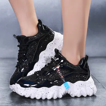 Femei Adidași 2020 Toamna Noua Casual Plat Doamnelor Vulcanizat Pantofi Dantela-Up Sport în aer liber, care Rulează pernă de Aer de sex feminin cu paiete, pantofi