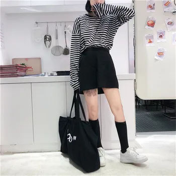 Femei Barbati Brand de Moda Coreea Style Vintage Negru Dungă Roșie Ulzzang Harajuku O-neck Maneca Lunga tricouri Femei Tricouri Casual