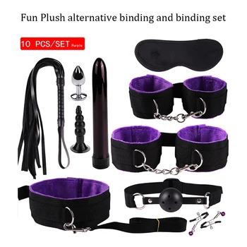 Femei Barbati Sex Jucării pentru BDSM Joc Cătușe bici de frânghie Anal plug Gura plug Vibrator Erotic Accesorii Set Bondage