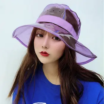 Femei Barbati Vara PVC Transparent Găleată Pălărie Jeleu Luminoase de Culoare Solidă Largă Respirabil Impermeabil Pescar Pălărie de Ploaie