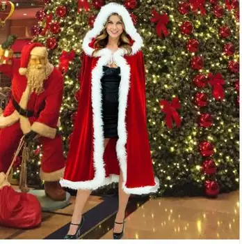 Femei Blana Asieta Crăciun Moș Crăciun Mantie De Crăciun Costum Roșu De Mireasa Cape Mantie Doamnelor Rochie Cape Nunta De Iarna Cu Gluga Ceas