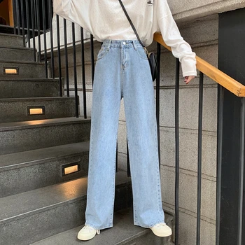Femei Blugi Cu Talie Înaltă Haine Largi Picior Îmbrăcăminte Denim Albastru Streetwear Vintage De Calitate 2020 Moda Harajuku Pantaloni Drepte