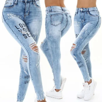 Femei Blugi De Înaltă Waisted Skinny Direct Elastic Pantaloni Streetwear Doamnelor Gaura Spălat Bandaj Denim Pantaloni De Creion Pantaloni 2021