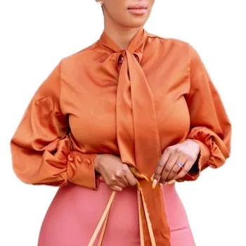 Femei Bluza cu Papion Mâneci Lungi Elegante Doamne de Birou de Vară Mătase Roz Galben de Moda Topuri Modest de sex Feminin Elegant Nou Bluas