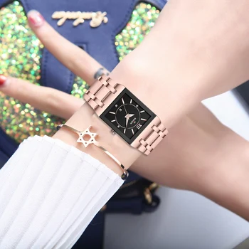 Femei Brățară Ceasuri de Brand de Top Rochie de Designer Cuarț Ceas Doamnelor Rosegold Pătrat Ceas rezistent la apa Relogio Feminino