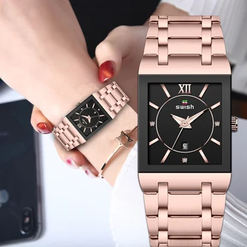 Femei Brățară Ceasuri de Brand de Top Rochie de Designer Cuarț Ceas Doamnelor Rosegold Pătrat Ceas rezistent la apa Relogio Feminino