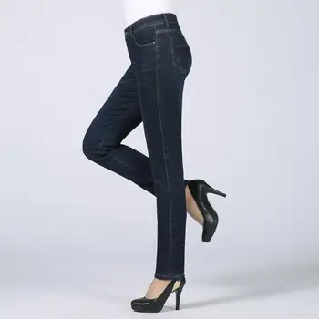 Femei Casual Creion Jean Pantaloni Albastru Inchis Slim Fit Skinny Jean De Sex Feminin De Înaltă Talie Elastic Tesatura Denim Pantaloni Femei Bottoms