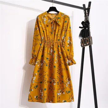 Femei Casual De Primavara Toamna Rochie Coreeană Stil Vintage Florale Imprimate Rochie Camasa Cu Maneci Lungi Elegante Arc Midi De Vara Vestidos