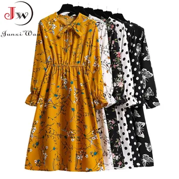 Femei Casual De Primavara Toamna Rochie Coreeană Stil Vintage Florale Imprimate Rochie Camasa Cu Maneci Lungi Elegante Arc Midi De Vara Vestidos