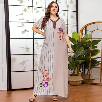 Femei Casual Elegant Etnice Boho Dress V Gâtului Maneca Scurta Imprimate Florale Maxi Rochie Lunga, Plus Dimensiunii Vară Liber Abaya Caftan