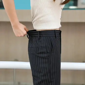 Femei Casual Pantaloni Plus Dimensiune S-3XL Dungi Butonul Harem Glezna-lungime Umflat de sex Feminin Pantaloni coreea Style All-meci Chic Elegant