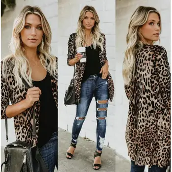 Femei Casual Toamna V Decolteu Maneci Lungi, Nasturi Față Pulovere Leopard De Imprimare Bluza De Moda Doamnelor Plus Dimensiune Cardigan