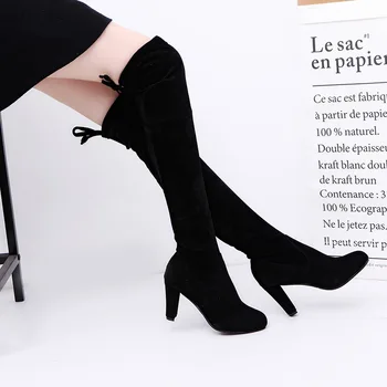 Femei Cizme Genunchi ridicat Cizme Tocuri de piele de Căprioară Pantofi de Toamnă Casual Solid Moda femeii Plus Dimensiunea Pantofi